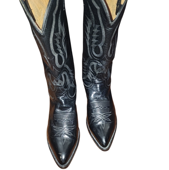 Vintage Tony Lamas 2923 Black Leather Pointed Toe Western Cowboy Boot Size 91/2B - Picture 7 of 7